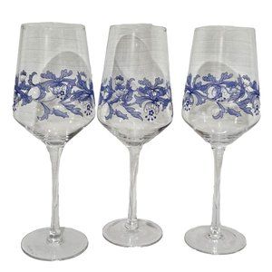 3 Spode Blue Italian Wine Glasses 9.5" floral toasting goblets 16oz celebration
